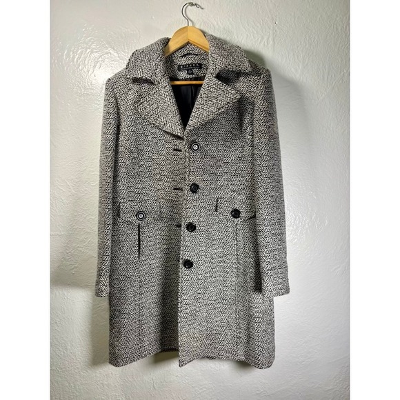 giacca Jackets & Blazers - Giacca Women's Black White Tweed Wool Blend Coat XL Academia Professor Preppy